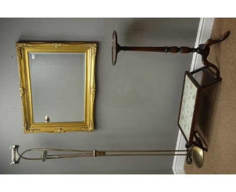 Reproduction mahogany torchere plant stand, fluted and acanthus carved column (H90cm), burnished brass finish uplighter/readi