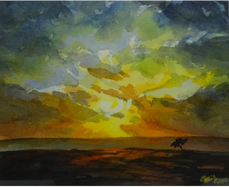 Evening Light Over the Moors, watercolour signed by Chris Geall (British 1965-) 18cm x 22cm   Condition Report   Click here f
