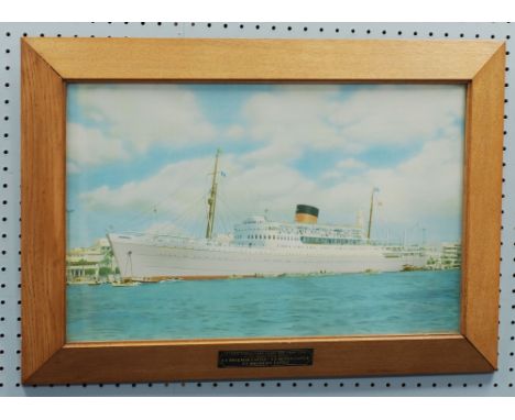 AN ADVERTISING COLOUR PRINT S.S. 'Rhodesia Castle'  A Union Castle Cabin Class Ship (17,000 tons) in The Round Africa Service