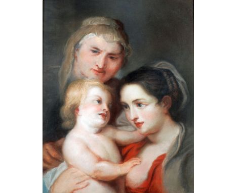 NINETEENTH CENTURY ITALIAN SCHOOL AFTER TITIAN  PASTEL DRAWING  Madonna and child with St. Margaret behind Copied from a larg