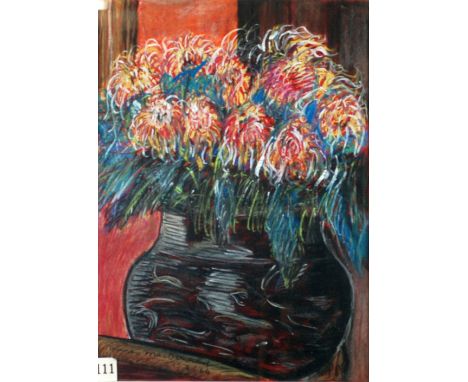 NORMAN McDONALD (20th CENTURY) OIL PASTEL DRAWING 'Sunflowers' Signed and dated (19)64 19" x 13 1/2" (48.3 x 34.5cm) and CHAR