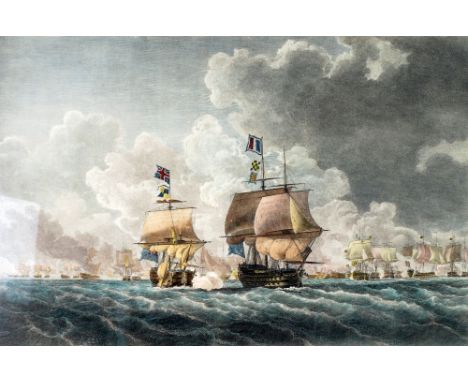 AFTER ROBERT CLEVELEY RN. BY B.T. POUNCEY  HAND COLOURED ENGRAVING  'The Glorious First of June 1794' representing the Britis