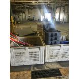 Lot of Storage tubs with Mats and Cleaning supplies and Shovels