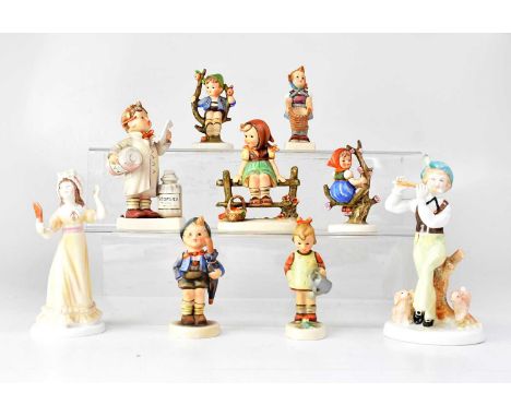 HUMMEL; seven figures of children, together with two Francesca Art China figures of children, height of largest 19cm (9).Cond