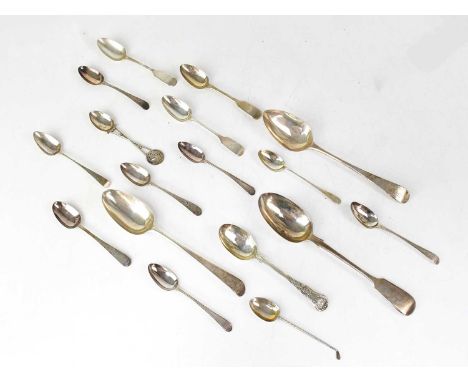 A collection of hallmarked silver spoons, to include serving spoons and teaspoons, various makers and dates, mainly Victorian