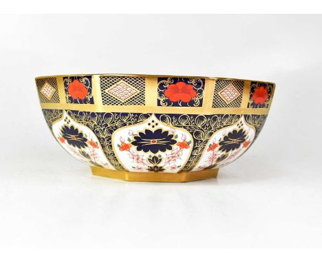 ROYAL CROWN DERBY; a boxed octagonal Imari pattern 1128 bowl, 10 x 24cm.Condition Report: No chips, cracks, obvious signs of 
