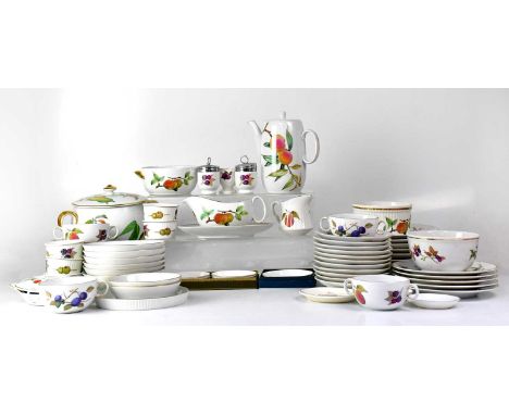 ROYAL WORCESTER; a good collection of 'Evesham' ware, to include cups, saucers, plates, a coffee pot, bowls, a large biscuit 