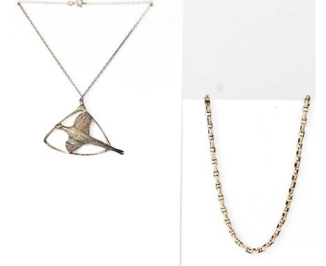 MAGNUS MAXIMUS DESIGNS; a hallmarked silver necklace modelled as a pheasant in flight, width approx. 5.5cm, Edinburgh 1977, o