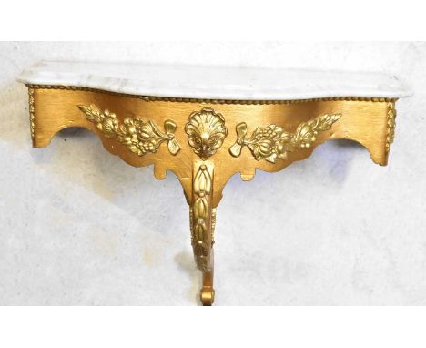 A 20th century Rococo-style gilded console table with shaped marble top, 71 x 41cm.Condition Report: Depth at narrowest point