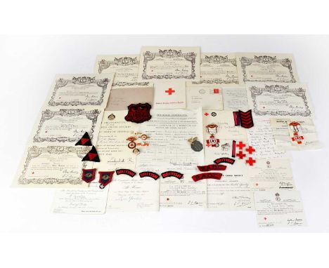 BRITISH RED CROSS SOCIETY; a collection of items relating to Mrs I. M Yaxley of the West Lancs Detachment 104, to include two