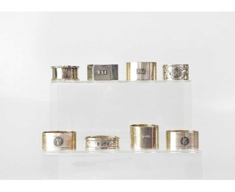 Eight various hallmarked silver napkin rings, various designs, makers and dates, combined approx. 7.1ozt (8).