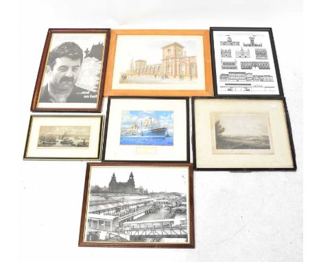 A group of Liverpool related pictures and prints, to include an etching titled 'View of Liverpool', framed and glazed, a post