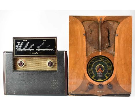 A vintage Murphy BA228 portable radio with lift-up display and Bakelite mounted case, together with a Philco valve radio, 48.