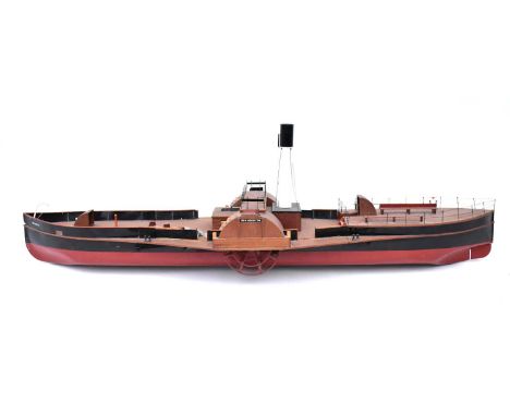 NEW BRIGHTON WATER LILY; a large wooden model of a single-funnel paddle steamer, with tin-plate hull and steam engine, 36 x 1