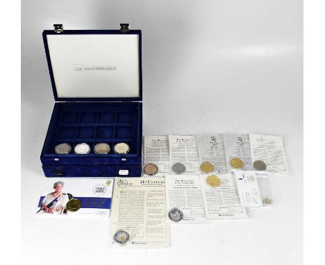 WESTMINSTER MINT; a collection of silver and other coins comprising Isle of Man Coronation 1937 crown, gold-plated silver, Is