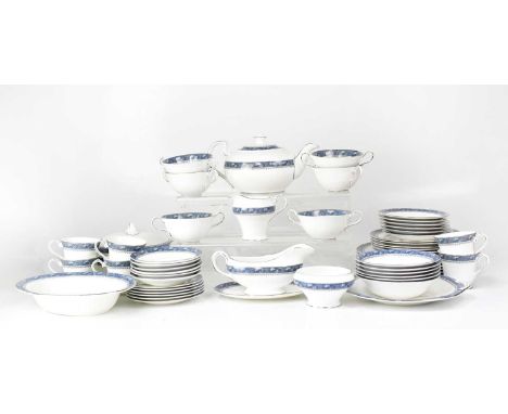AYNSLEY; a ‘Blue Mist’ part dinner and tea service including cups, saucers, sup bowls, dessert bowls, various plates, covered