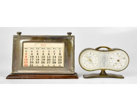 A Manco silver-plated perpetual calendar with interchangeable cards, on a wooden mount, height 14cm, together with a Swiza Mi