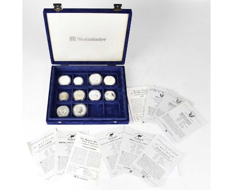 WESTMINSTER MINT; ten silver collectors' coins, comprising 1996 $5 'The Flying Scotsman', 2000 $1 Australian 'Kookaburra', 19