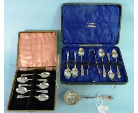 A cased set of six George V silver Teaspoons / Sugar Nips, by George Howson, hallmarked Sheffield 1917, together with a furth