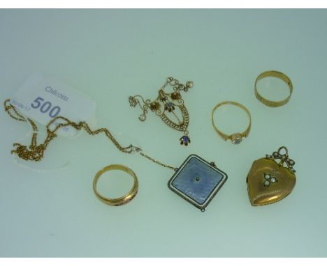 A small quantity of jewellery, including a 15ct yellow gold ring, set pink and white stones, an 18ct gold wedding band, 2.5g,