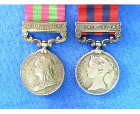 India Medal, 1896, with Relief of Chitral 1895 clasp, inscribed to: 108 Pay Hav'r Hashmat Ali No.41 Hazara, with ribbon, and 