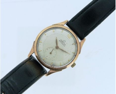 A vintage Omega Automatic gentleman's Wristwatch, with two-colour case, the silvered dial with subsidiary seconds dial, on bl