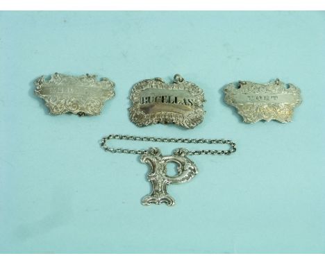An early Victorian Scottish silver 'Cut-Out Letter' Wine Label, hallmarked Edinburgh, 1843, in the form of a 'P' chased with 