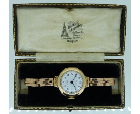 A 9ct gold Precista lady's Wristwatch, with 17-jewels Incabloc movement and 9ct gold expanding gate-link bracelet, case.