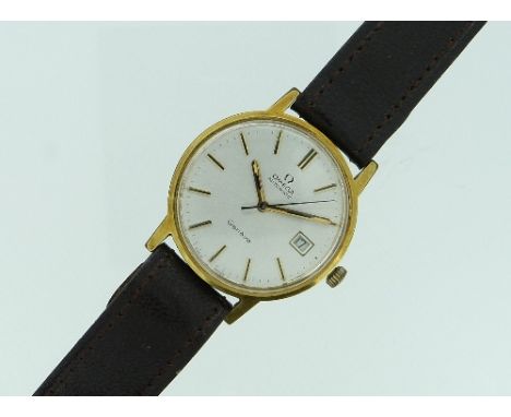 A vintage Omega Automatic Genéve gentleman's Wristwatch, on brown leather strap.
