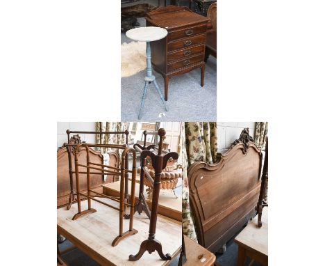 A French Carved Double Bedstead, 168cm by 198cm by 160cm; together with three towel rails, a painted tripod table and mahogan