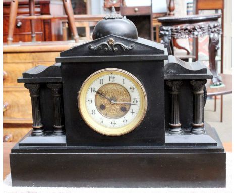 A French Grey Marble and Gilt Metal Mounted Striking Clock Garniture, circa 1890, 32cm high, garniture 23cm high, together wi