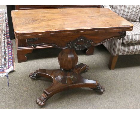 A William IV Rosewood Card Table, on paw feet 91cm by 45cm by 72cm