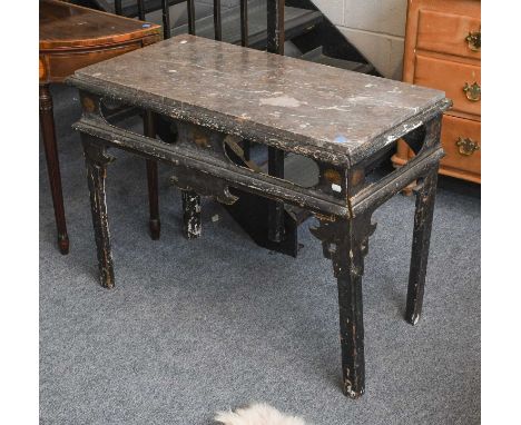An 18th Century Ebonised and Painted Pine Marble Top Console Table (distressed), 95cm by 48cm by 70cmAll surfaces with wear, 
