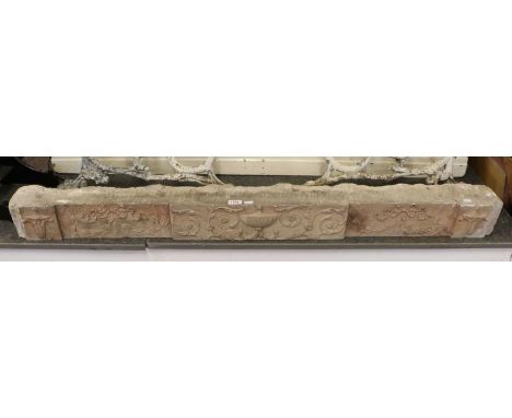 Architectural Salvage: A 19th Century Carved Sandstone Fireplace Lintel, 148cm by 15cm by 13cm