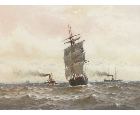 William Thomas Nichol Boyce (1857-1911)Extensive seascape with masted and steam ships Signed and dated 1907 watercolour, 35.5