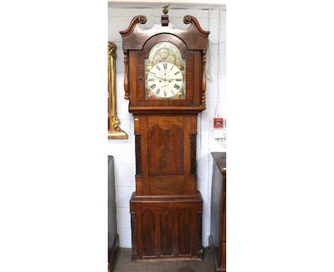 A Victorian Mahogany Eight Day Longcase Clock, 13" arch painted dial, signed W. Cryer, Carlton, the arch with moonphase apert