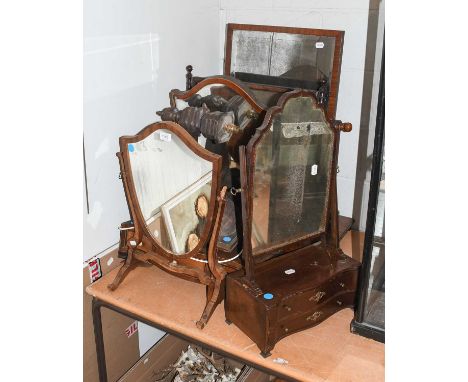 Five 19th Century Mahogany Dressing Table Mirrors; together with carved oak wall sconce in the form of an arm holding a candl