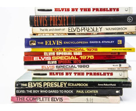 Elvis Presley Books / Magazines / Calendars, thirty plus hard and paperback books including Elvis Specials from the 1970s, Un