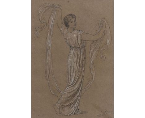 Henry Holiday (British, 1839-1927)Maiden in Classical Dresssigned (lower right), pencil and white chalk on buff paper36 x 25c