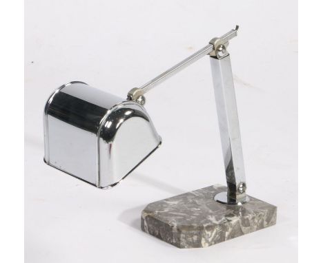 A stylish chrome and marble Anglepoise lamp, France circa 1940, the shaped shade on an adjustable arm above a marble plinth b