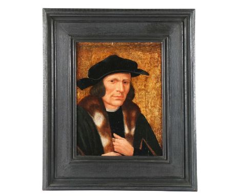 Follower of Quentin Massys (Louvain c.1465 - Antwerp 1530)Portrait of a Man, bust length, in a black hat and a fur trimmed co