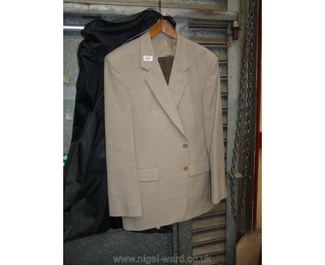 A gents light grey polyester Halon menswear Jacket, regular 44" chest with made to measure brown tweed trousers and two ties,