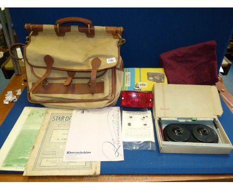 A quantity of miscellanea including large canvas and leather bag, desk set, boxed light,felt etc.