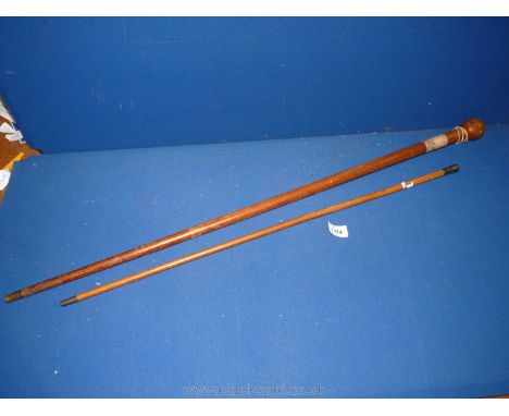 A 1905 silver topped Swagger Stick, 28'' long and a walking Stick with knob handle