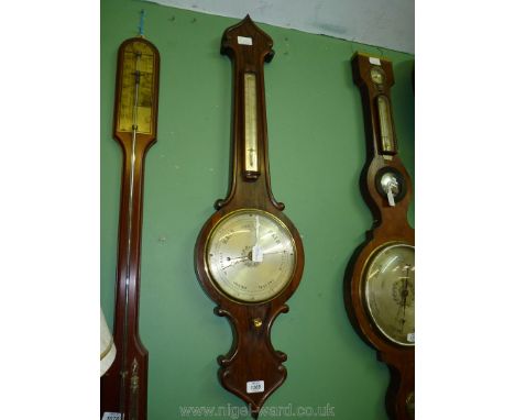 A Rosewood cased two point Barometer with thermometer and barometer, 39 1/4'' high x 10 1/4'' wide