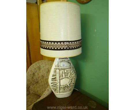 A 1970's Tremaen pottery lamp and shade, 31'' including shade.