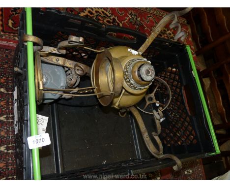 A large Brass oil ceiling Light with fittings.