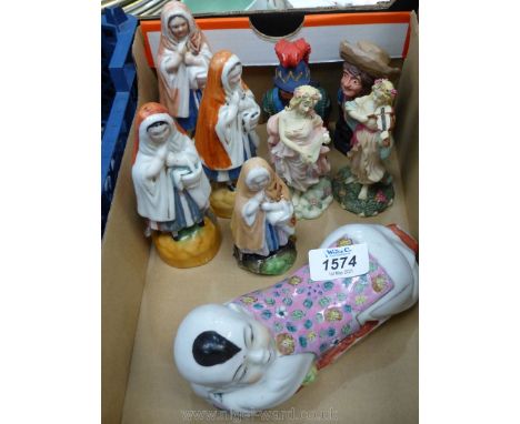 A quantity of small china figures including Staffordshire Red Riding Hoods, classical figures (resin), figure head miniatures