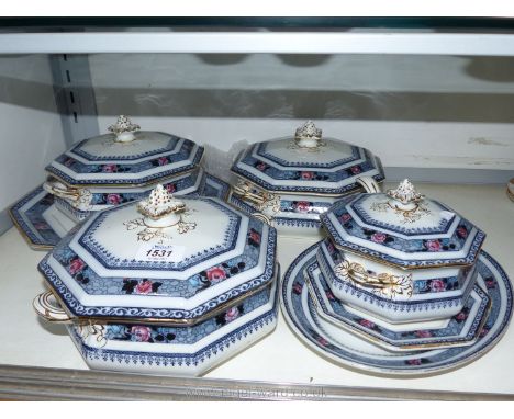 A quantity of Losolware Ormonde Keeling &amp; Co. Ltd. tableware, white ground with blue pattern including three octagonal ve