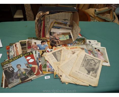 A box of vintage knitting patterns, 1950's/60's including Stitchcraft magazines.